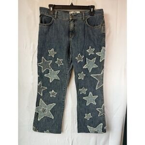 Moschino Jeans Star Patch Denim Crop Pants Y2K Designer Italy Size 8-10 US